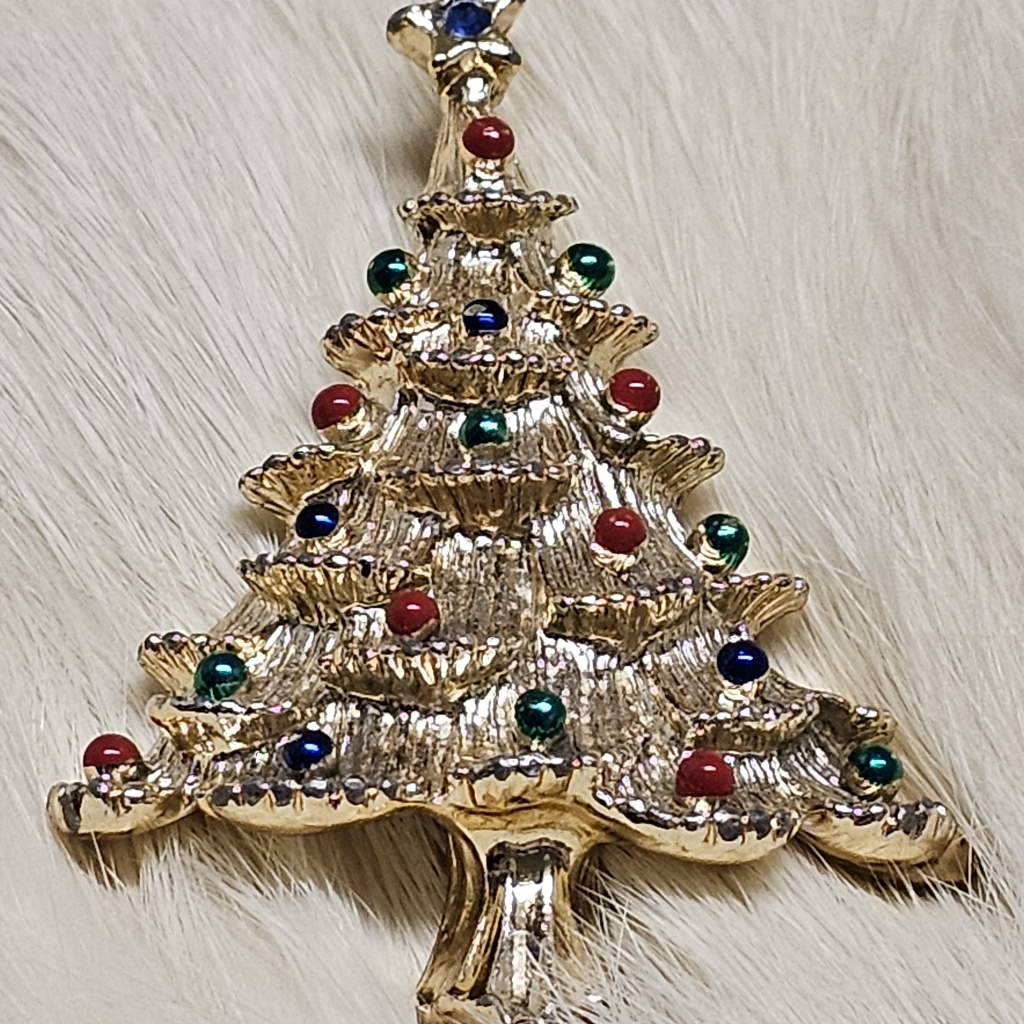 Vtg Gerrys Goldtone Beaded Studded Christmas Tree 2 Brooch Pin 25$